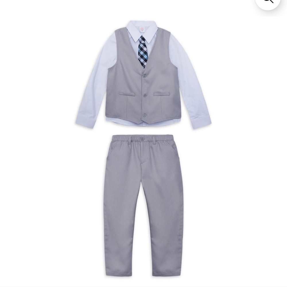Boys Light Gray Vest & Pants Dress Set with Tie